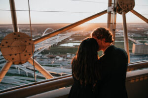 One of the most romantic things to do in Dallas, TX for couples is enjoying sunset view from Reunion Tower GeO-Deck